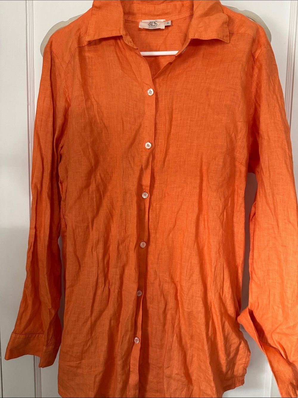 Bright Orange Linen Button-Up Shirt